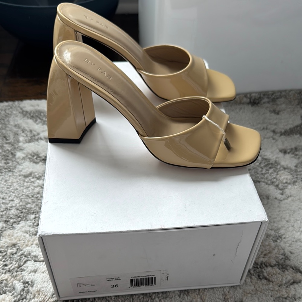 BY FAR Cream Heels with Twisted Front Detail